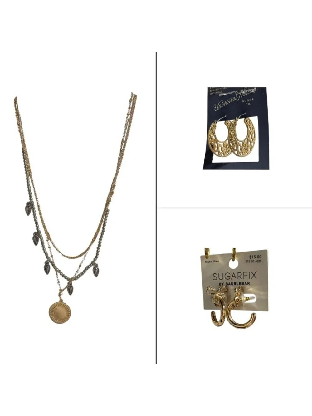 Universal Thread & Sugarfix Jewelry Set - Hoops Earrings Layered Necklace